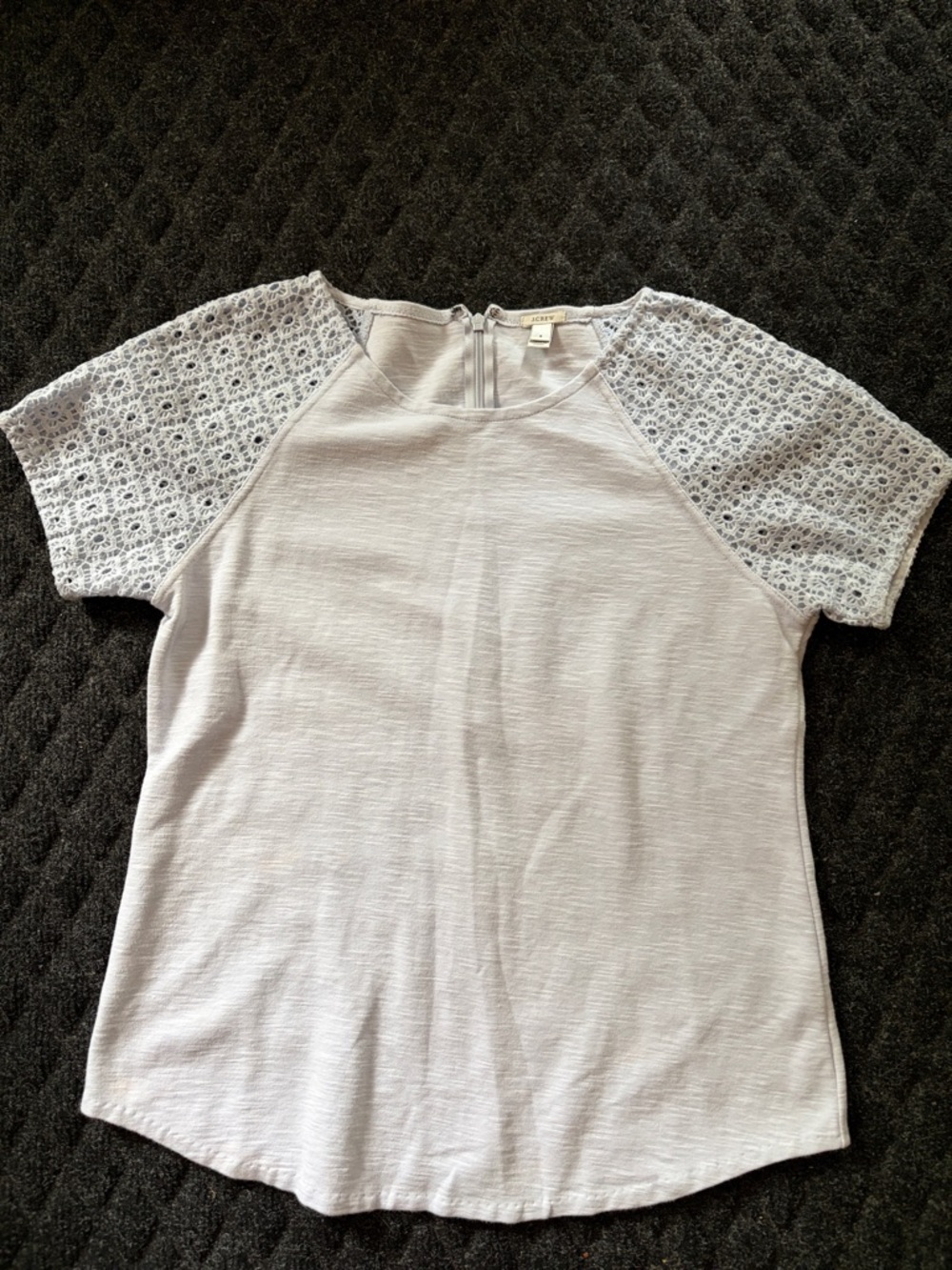 J Crew Light Blue Blouse Eyelet Style Short Sleeves, Zipper In Back, Size Small